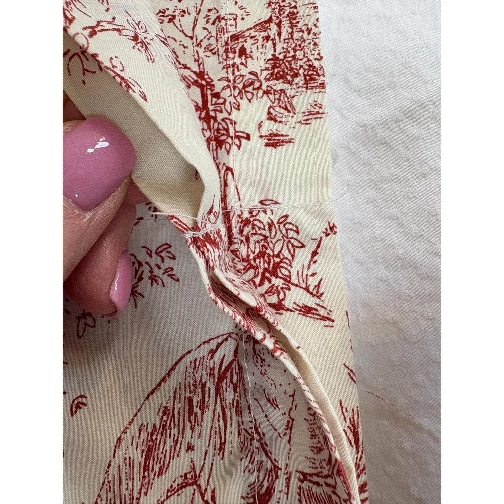 Vintage Red Toile Valance Set of 3 French Country Scenic Cotton Window Treatment